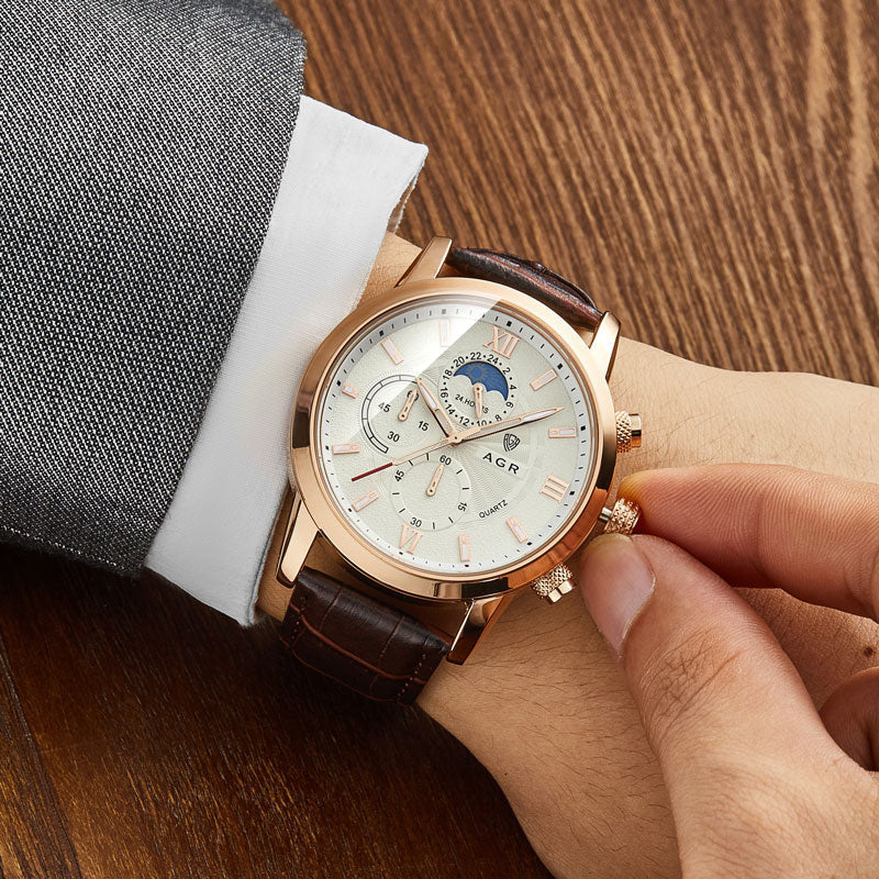 Montre Quartz de Luxe avec Bracelet en Cuir
