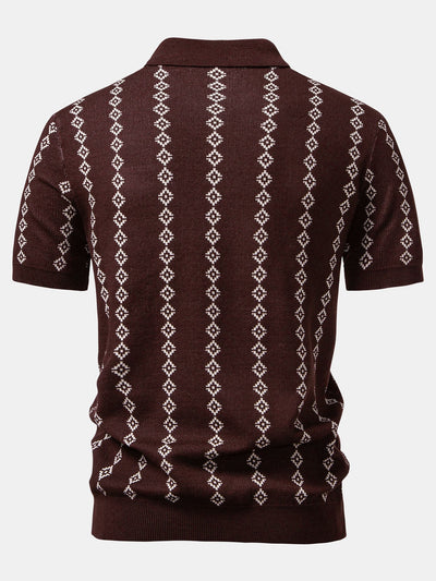 Polo en Maille Géométrique à Col en V & Short Chino en Coton