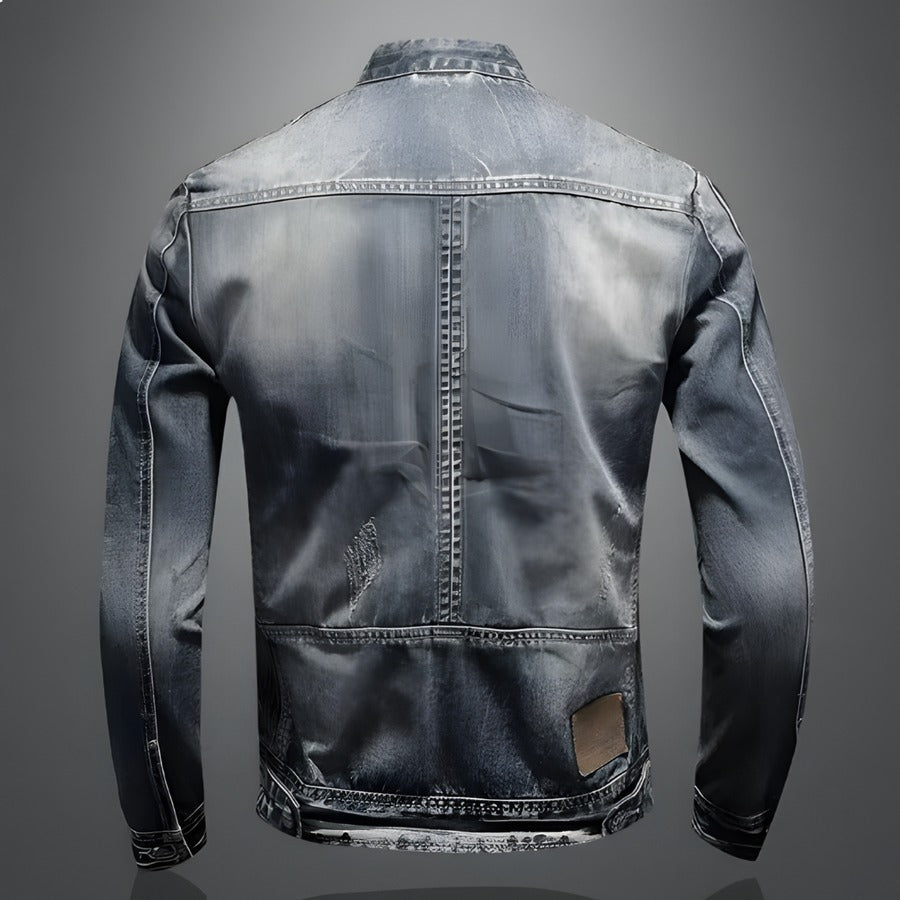 Blouson Biker en Jean à Col Montant