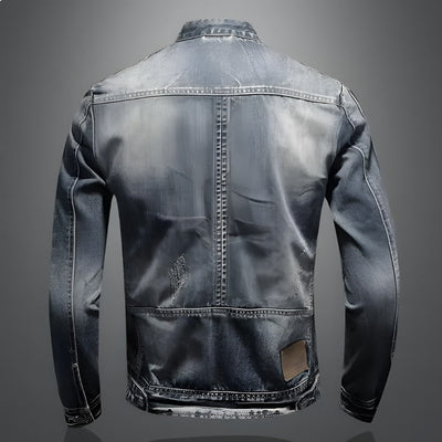 Blouson Biker en Jean à Col Montant