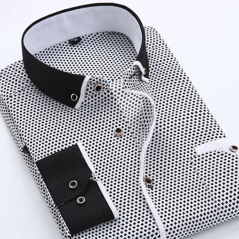 Chemise homme – Coupe classique – Motif géométrique – Détails contrastés stylés
