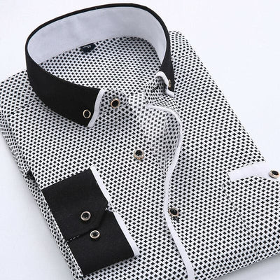 Chemise homme – Coupe classique – Motif géométrique – Détails contrastés stylés