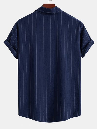 Ensemble Décontracté : Chemise Rayée Style Lin & Short à Cordon
