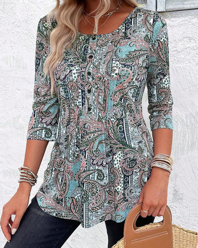 Blouse Trois-Quarts Manche Imprimé Vintage