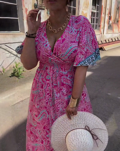 Robe Encolure en V Imprimée Taille