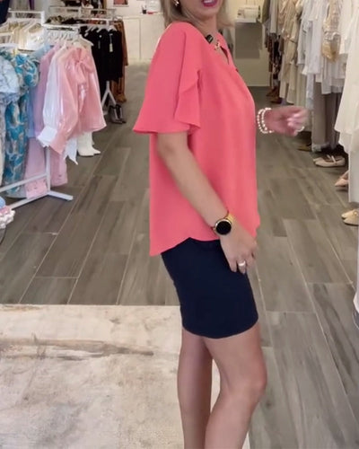 Blouse Manche À Volants Uni