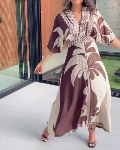 Robe En V – Imprimé Fleuri à Manches Courtes pour Vacances