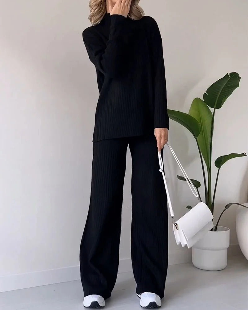 Ensemble deux pièces décontracté à fente chic