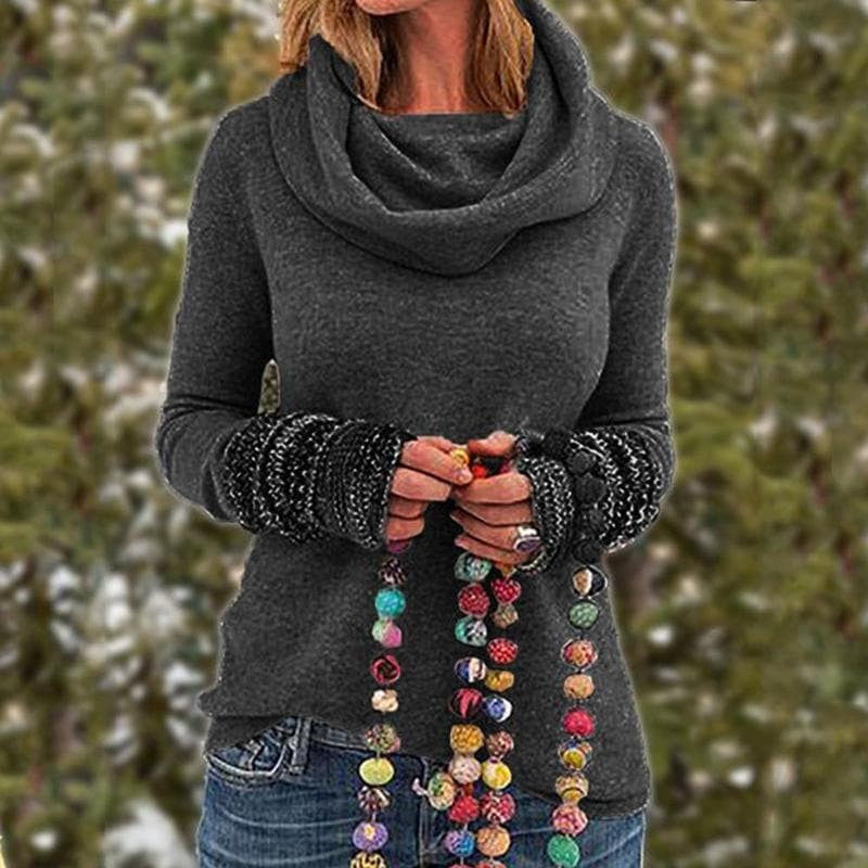 Top en maille femme – Coupe ample – Col bénitier – Poignets texturés – Maille douce