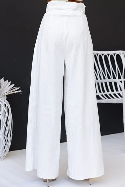 Ensemble haut fendu et pantalon taille haute en lin mélangé