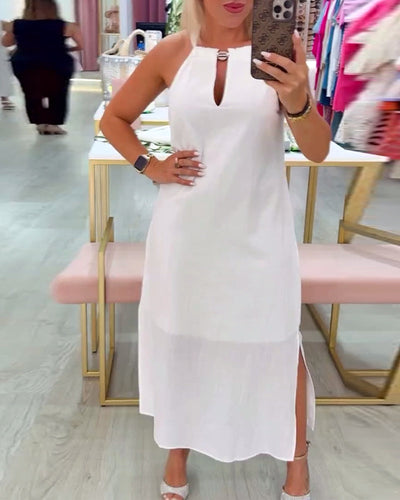 Robe Sans Manches Élégante Couleur Unie