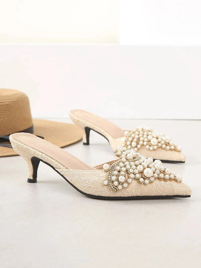 Élégantes mules à talon en perles