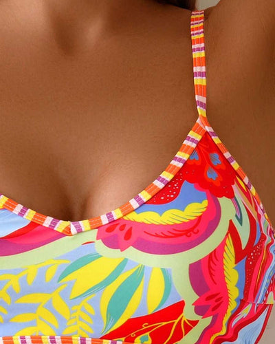 Maillot de bain Style Soutien-gorge Haute Taille Imprimé Triangle
