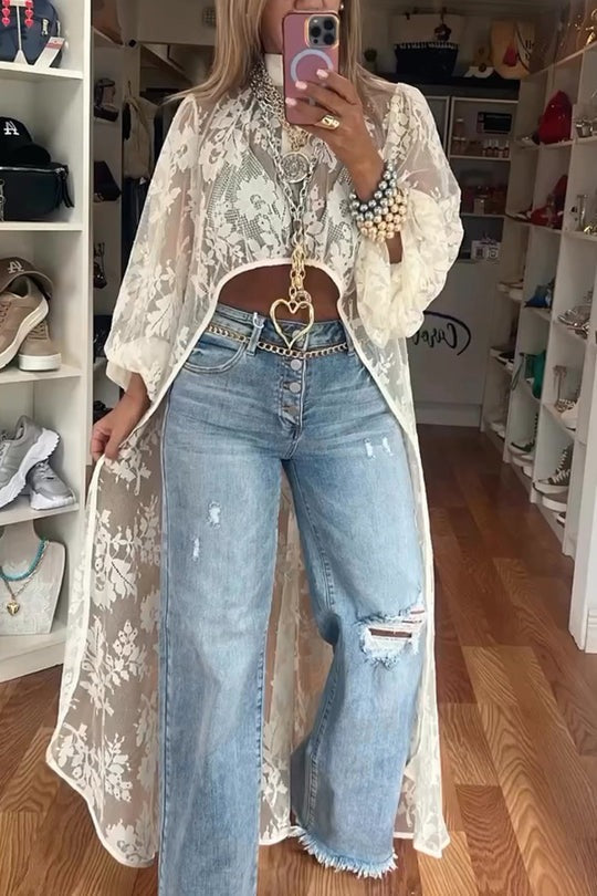 Gilet long en dentelle