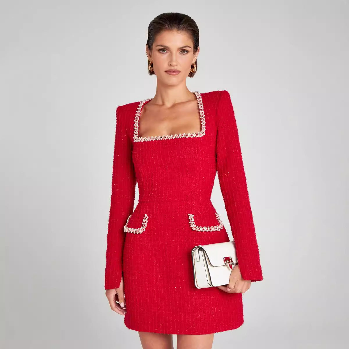 Marion | Robe élégante à col en U ornée de perles pour femme