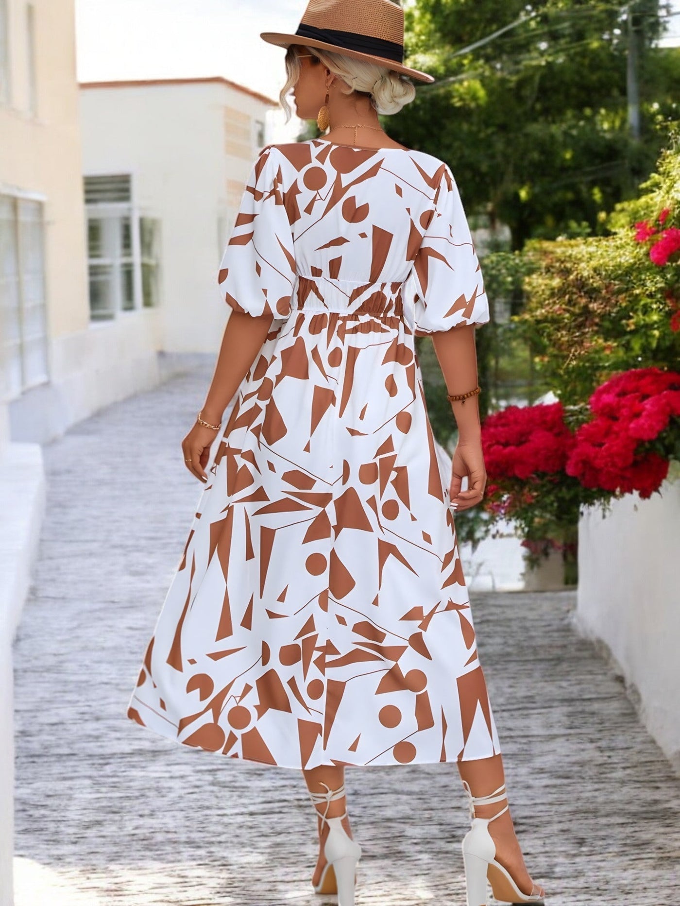 Jacqueline - Robe Imprimée À Manches Ballon