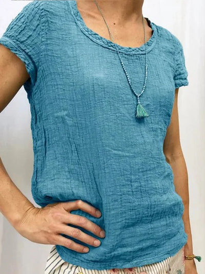 T-shirt femme – Coupe ample – Texture froissée – Tissu respirant – Manches courtes