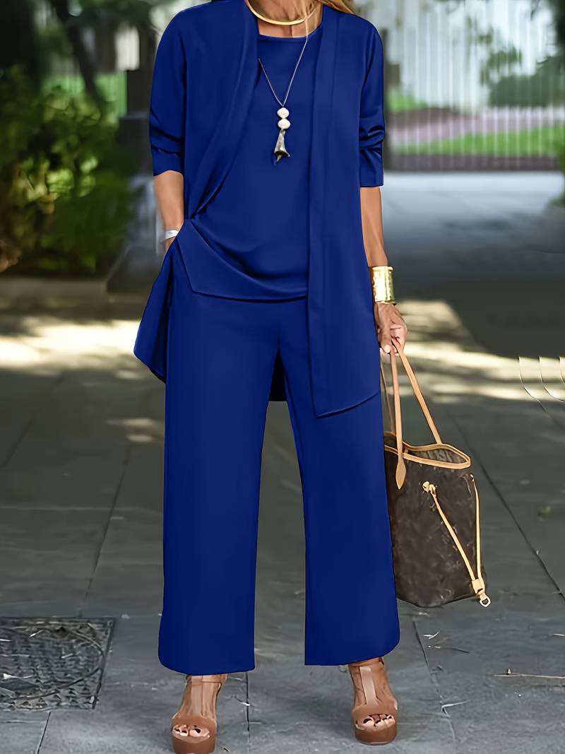 Tailleur Femme – Veste Fluide Ouverte – Pantalon Large – Tissu Doux Respirant