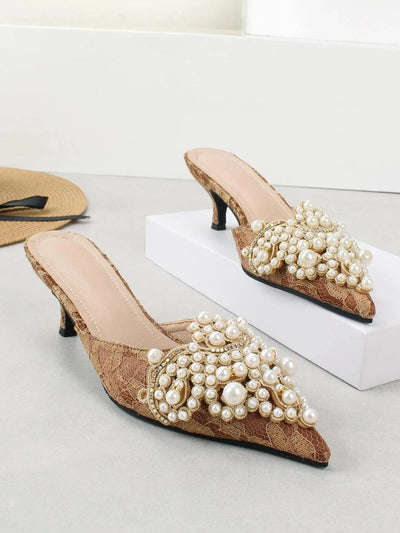 Élégantes mules à talon en perles