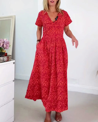 Robe Élégant V-Neck Manches Courtes
