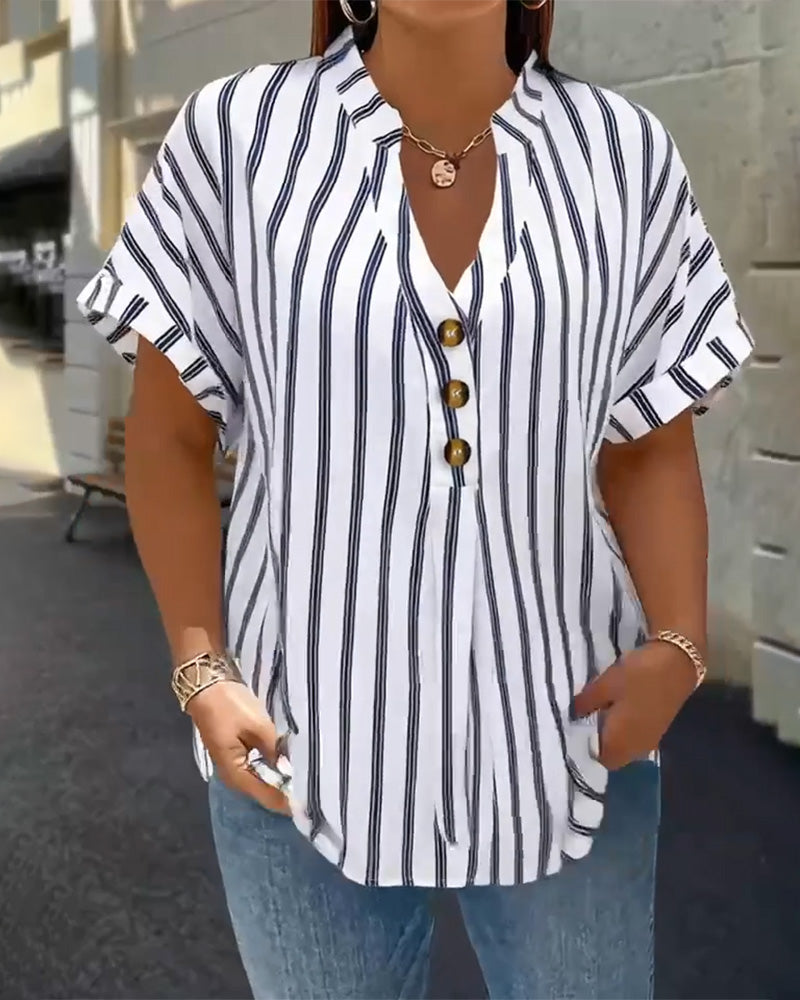 Blouse à Boutons Col en V Rayée