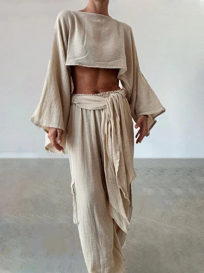 Ensemble deux pièces sans taille en coton et lin