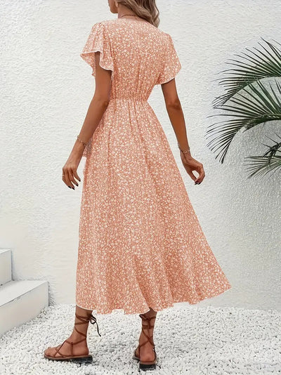Robe mi-longue élégante à motifs floraux