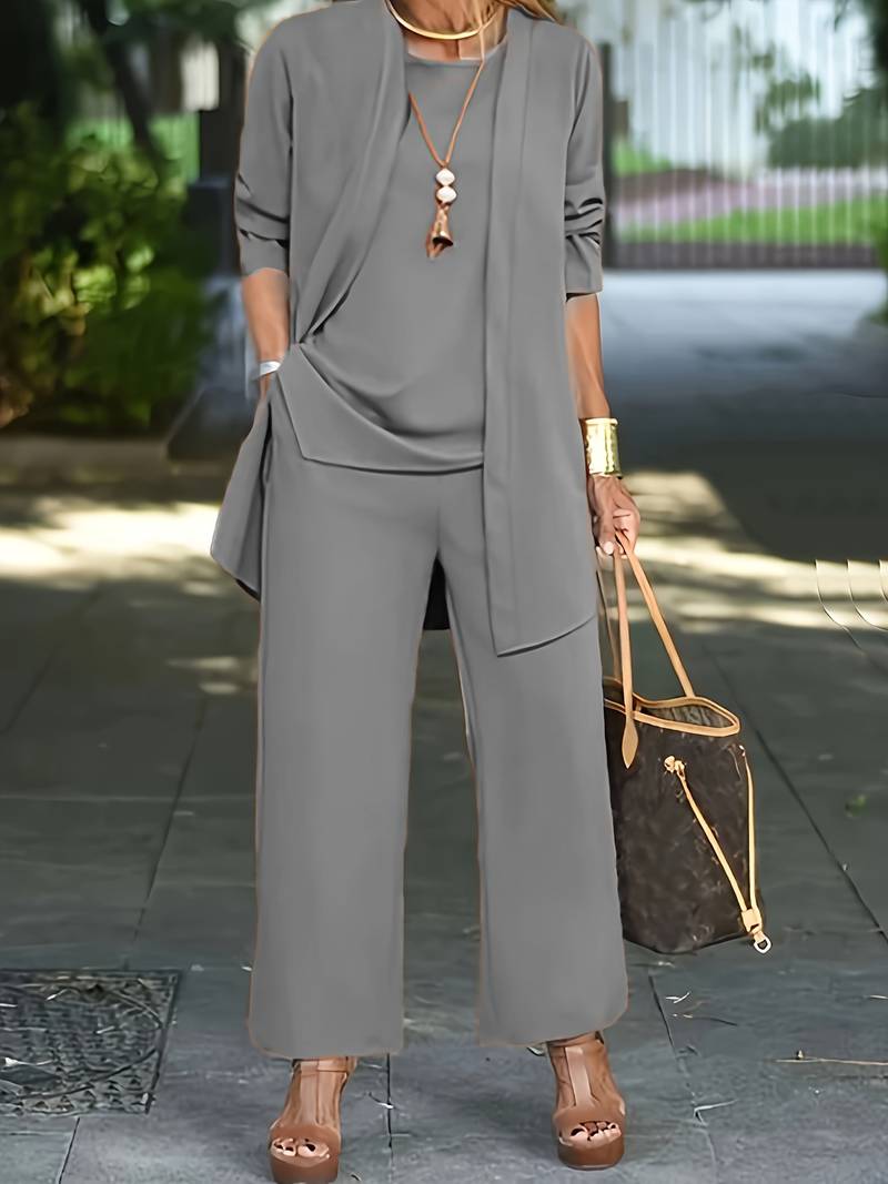 Tailleur Femme – Veste Fluide Ouverte – Pantalon Large – Tissu Doux Respirant