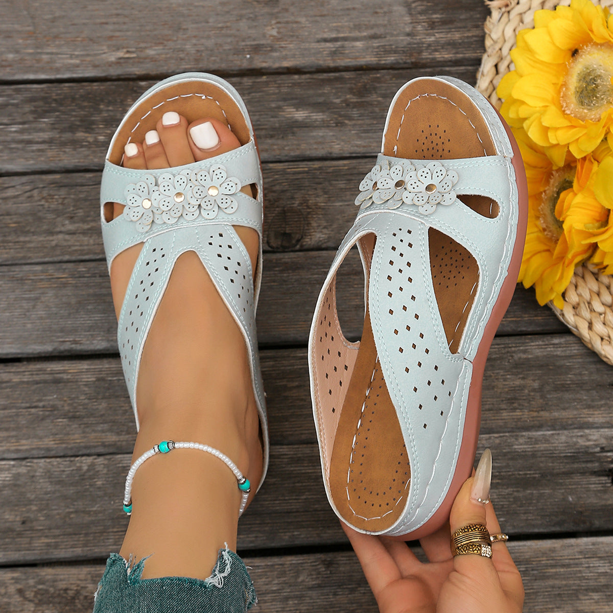 Morgane™ | Sandales Fleurie Orthopédique