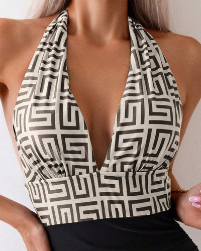 Maillot De Bain Imprimé Contrasté Dos Nu Une Pièce
