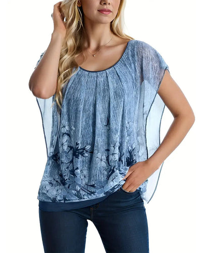 Blouse À La Mode Fleurie Manches Chauve-Souris