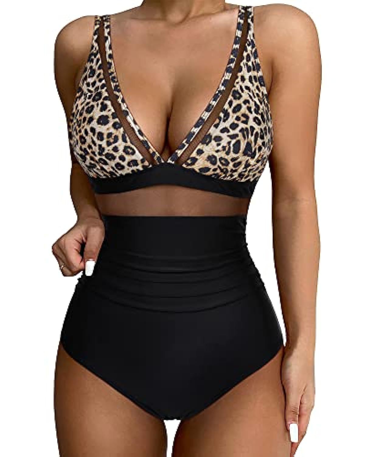 Maillot de bain femme – Une pièce – Décolleté plongeant – Détail en mesh – Coupe échancrée