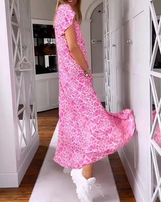 Robe longue imprimée à col en V
