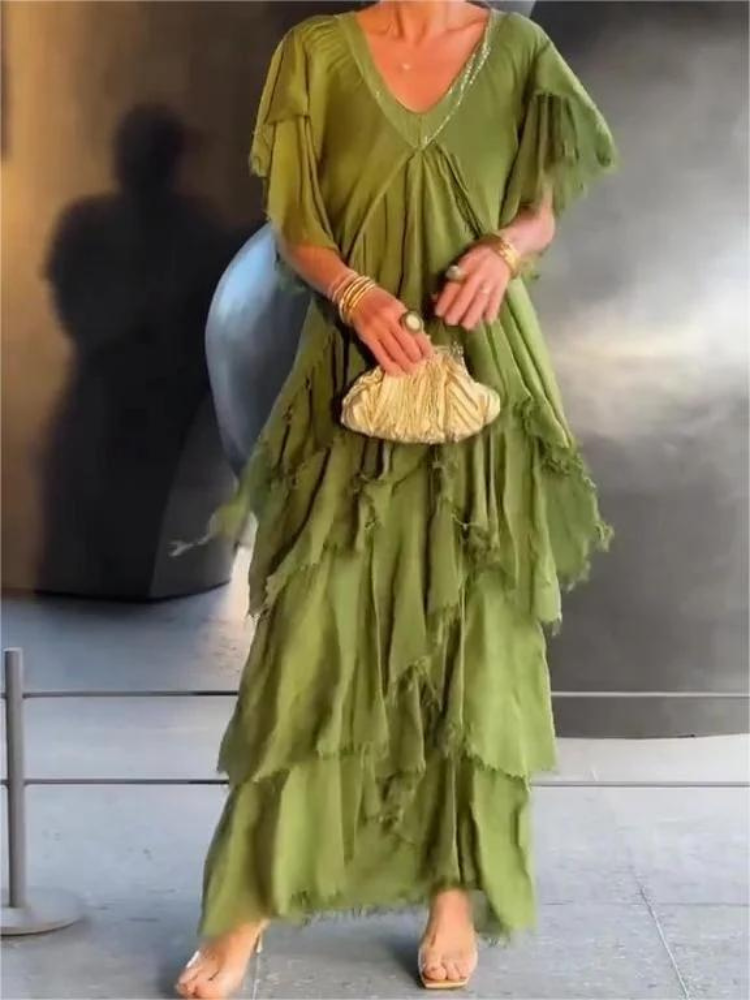 SAVANE | Vestito Lungo Fluido con Scollo a V Elegante