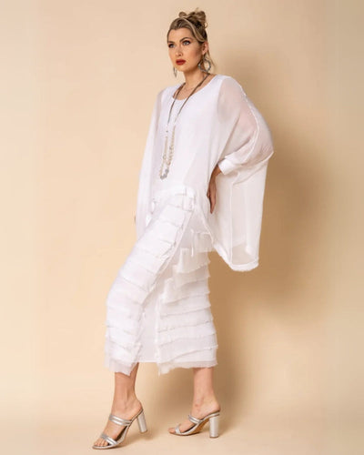 OREANA - ROBE MIDI À VOLANTS AVEC FINITIONS EFFILOCHÉES
