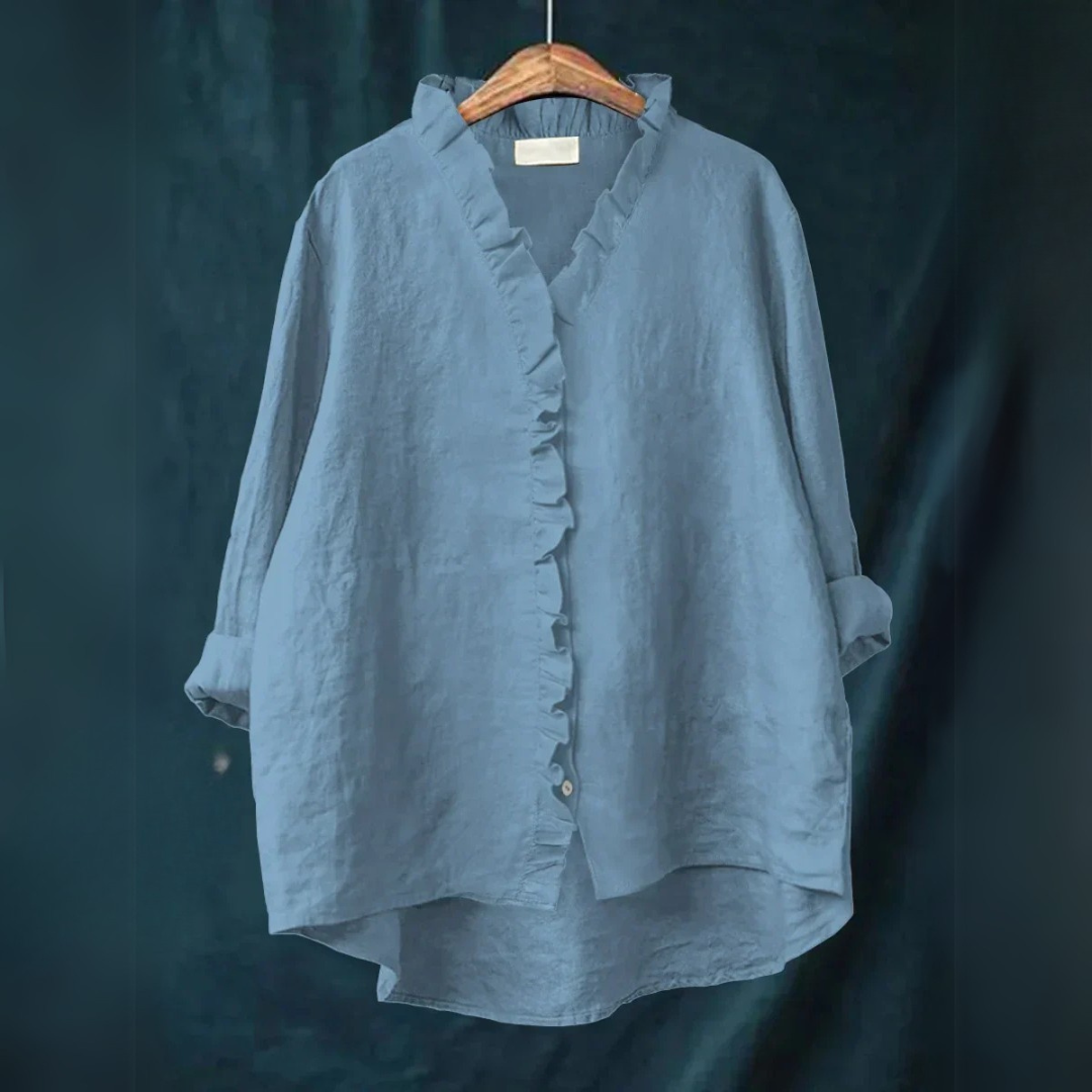 Sanela | Chemise Décontractée en Coton et Lin avec Volants