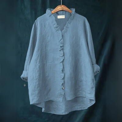 Sanela | Chemise Décontractée en Coton et Lin avec Volants