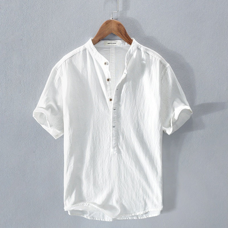 Chemise homme manches courtes – Coupe décontractée – Col mao – Fibres naturelles respirantes