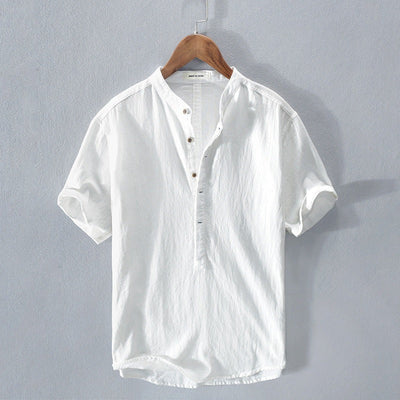Chemise homme manches courtes – Coupe décontractée – Col mao – Fibres naturelles respirantes