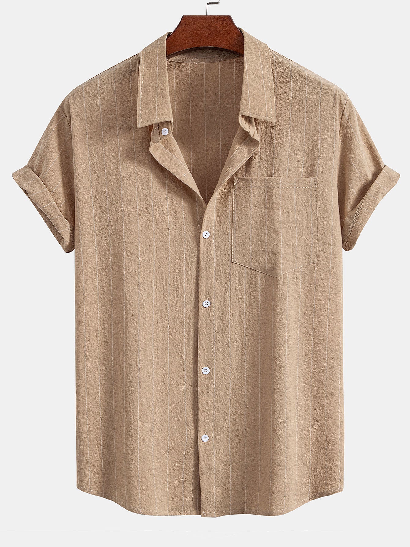 Ensemble Décontracté : Chemise Rayée Style Lin & Short à Cordon