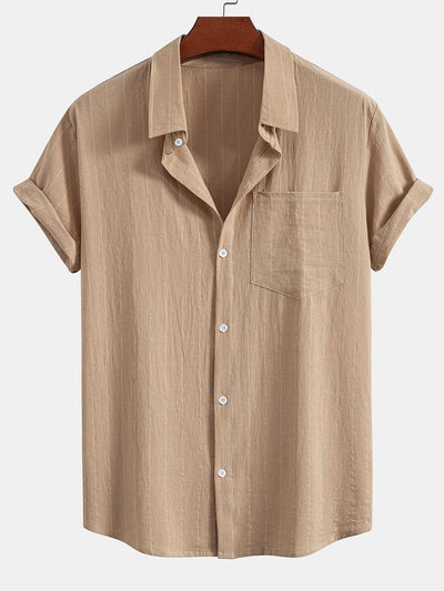 Ensemble Décontracté : Chemise Rayée Style Lin & Short à Cordon