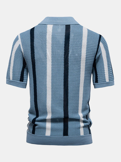 Ensemble Polo Rayé en Maille à Col en V & Short Chino en Coton