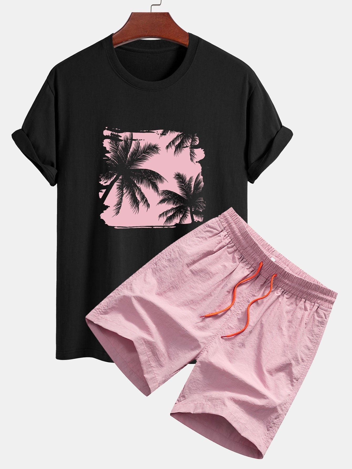 T-shirt en Coton à Imprimé Silhouette de Palmiers & Short de Bain
