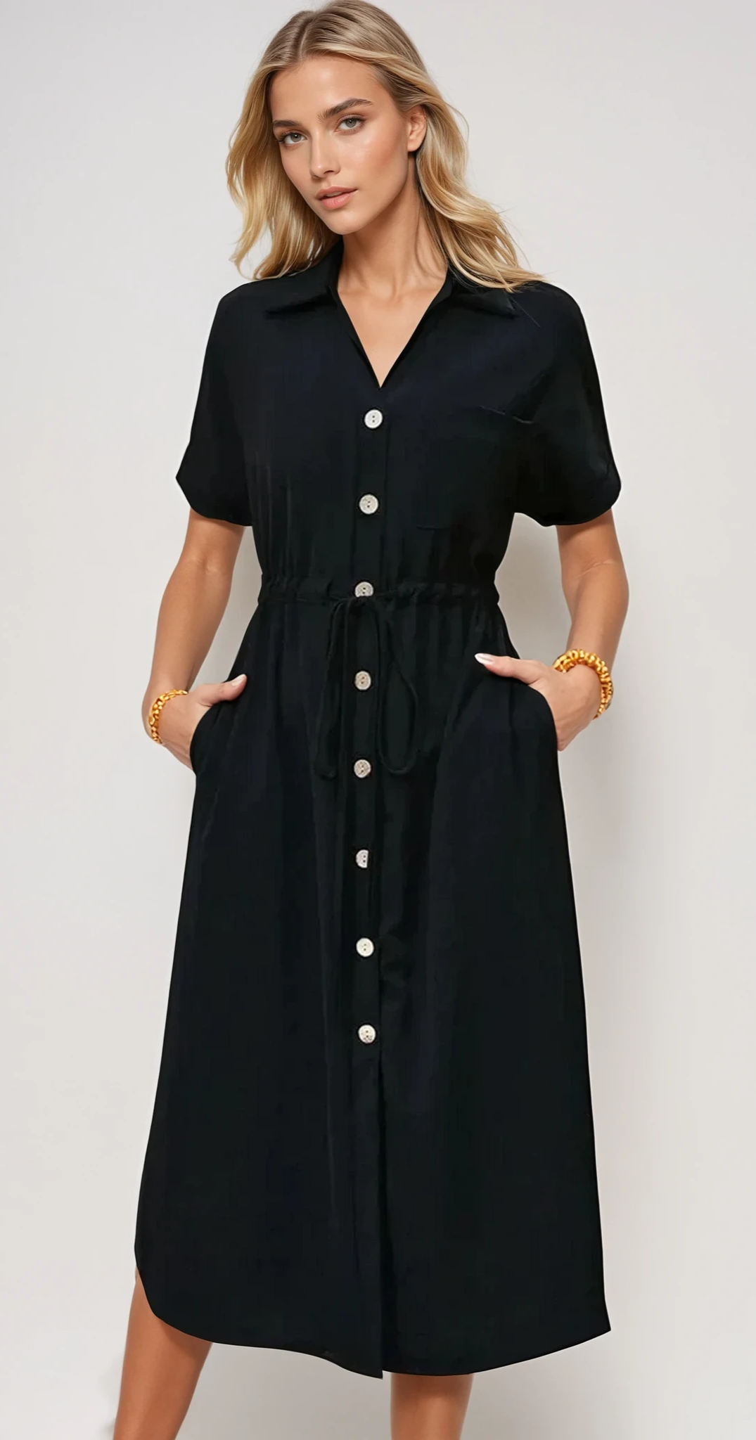 Jacqueline - Robe Midi Avec Patte De Boutonnage Et Fente