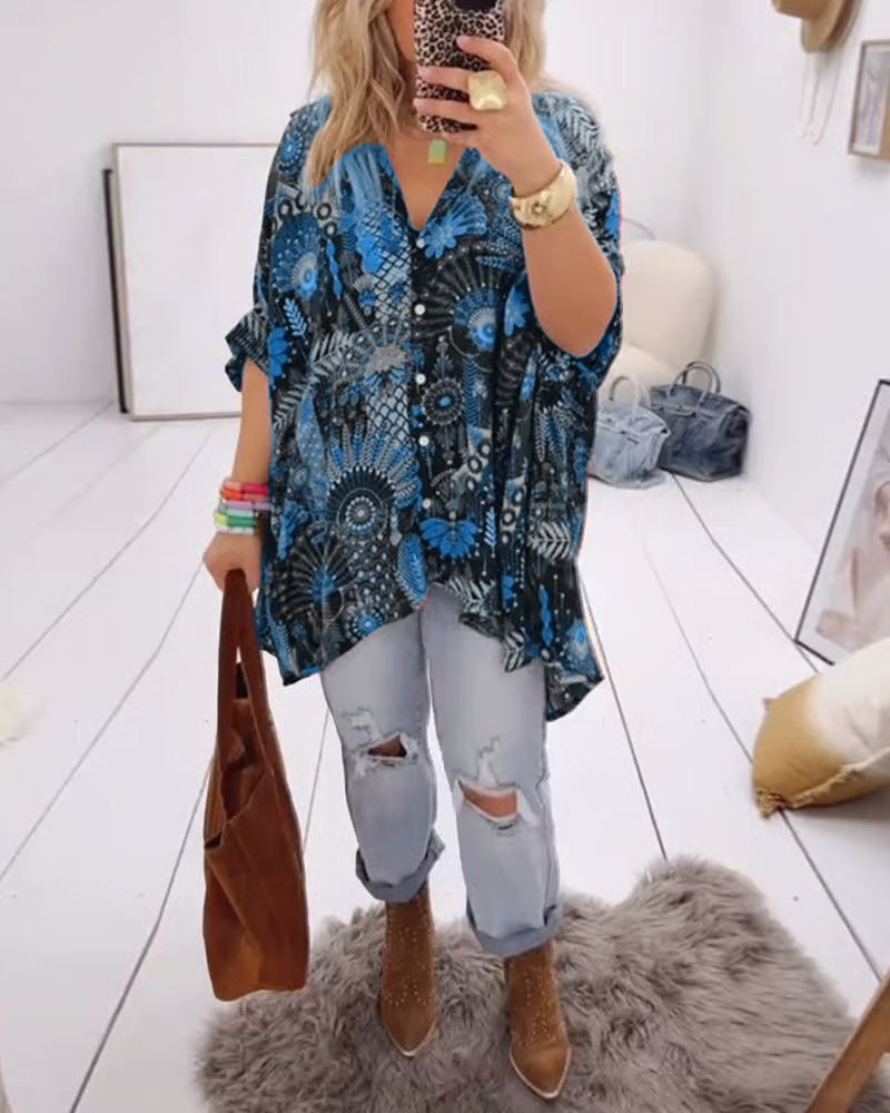 MARLENA - BLOUSE LOOSE À IMPRIMÉ BOHÈME
