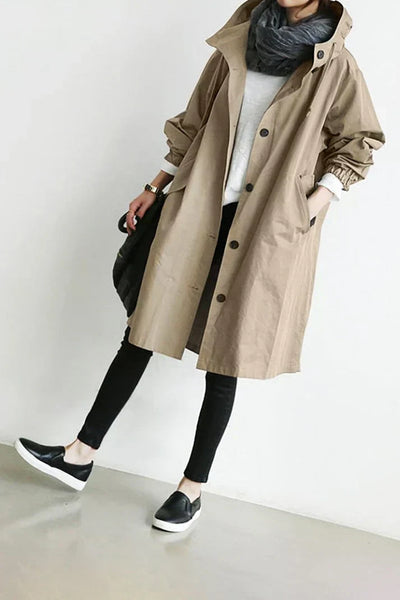 Trench-coat imperméable avec capuche pour femme - Long et chaud
