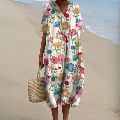 Michele™ | Robe Fluide Fleurie en Lin Coton
