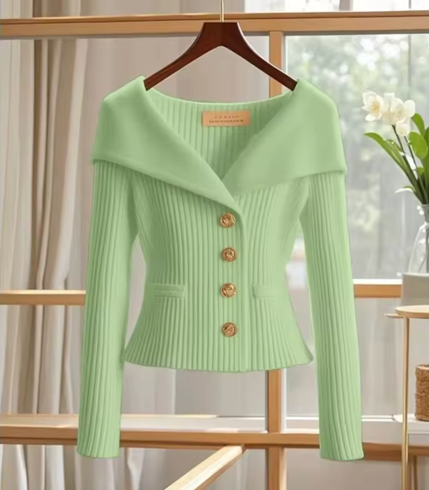 Gilet Femme Court – Maille Douce – Coupe Ajustée – Col Large – Boutonnage Visible