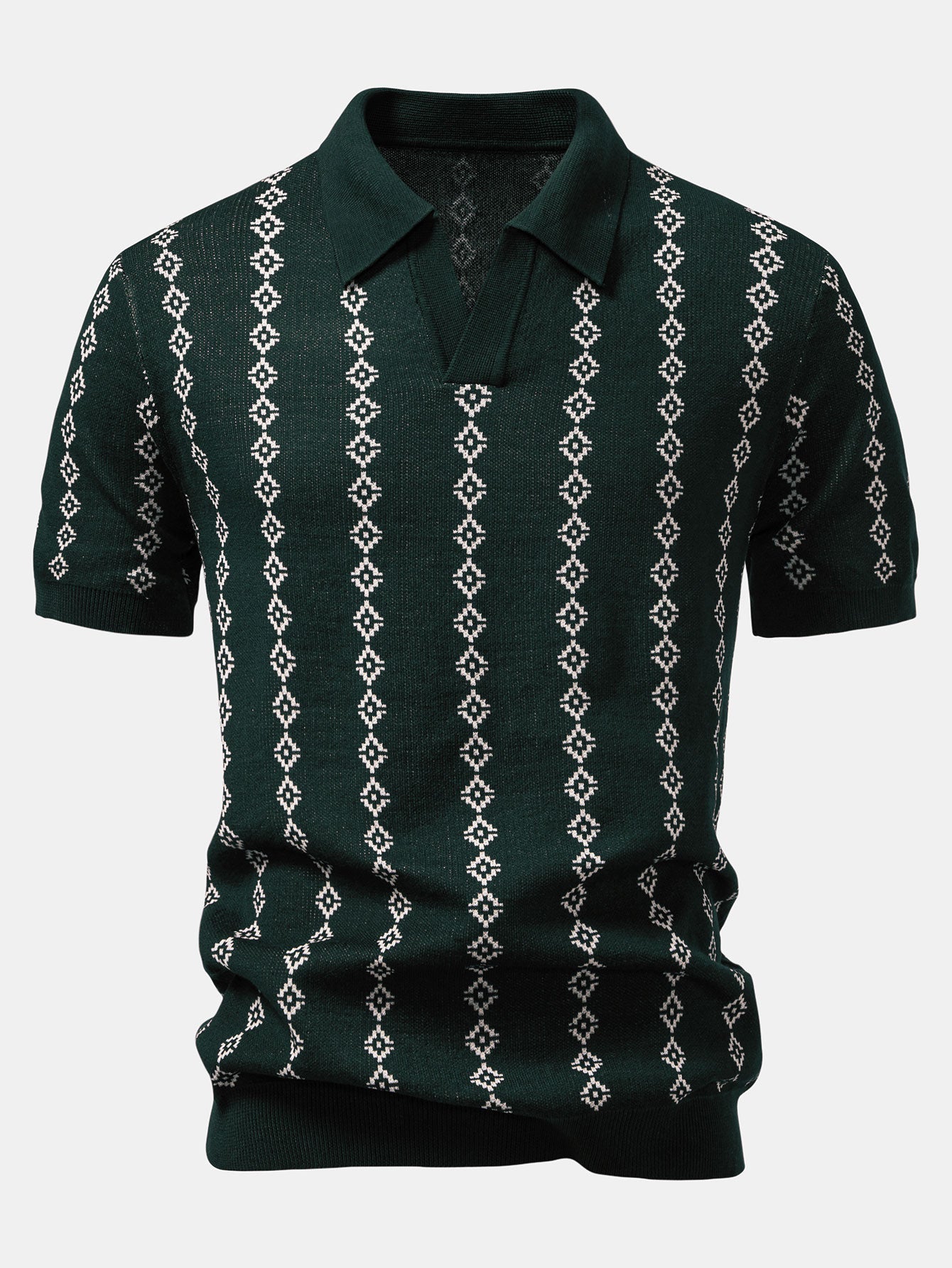 Polo en Maille Géométrique à Col en V & Short Chino en Coton