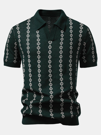 Polo en Maille Géométrique à Col en V & Short Chino en Coton